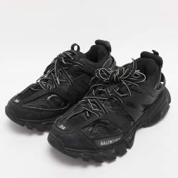 Pre Owned Balenciaga Black Faux Leather and Mesh Track Sneakers Size 39