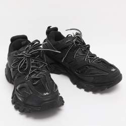 Pre Owned Balenciaga Black Faux Leather and Mesh Track Sneakers Size 39