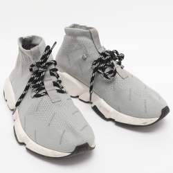 Pre Owned Balenciaga Grey Knit Fabric Speed Trainer Lace Up Sneakers Size 40