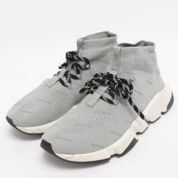 Pre Owned Balenciaga Grey Knit Fabric Speed Trainer Lace Up Sneakers Size 40