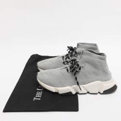 Pre Owned Balenciaga Grey Knit Fabric Speed Trainer Lace Up Sneakers Size 40