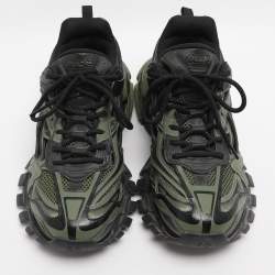 Pre Owned Balenciaga Green/Black Faux Leather and Mesh Track Low Top Sneakers Size 41