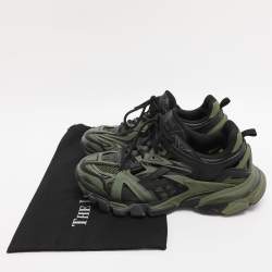 Pre Owned Balenciaga Green/Black Faux Leather and Mesh Track Low Top Sneakers Size 41