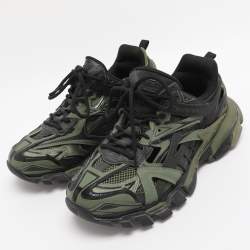 Pre Owned Balenciaga Green/Black Faux Leather and Mesh Track Low Top Sneakers Size 41