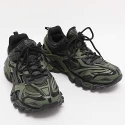 Pre Owned Balenciaga Green/Black Faux Leather and Mesh Track Low Top Sneakers Size 41