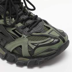 Pre Owned Balenciaga Green/Black Faux Leather and Mesh Track Low Top Sneakers Size 41