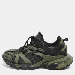 Pre Owned Balenciaga Green/Black Faux Leather and Mesh Track Low Top Sneakers Size 41
