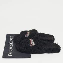 مملوكة مسبقًا Balenciaga Black Shearing Logo Flat Slides Size 37