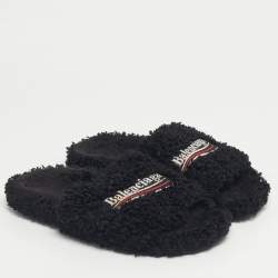 مملوكة مسبقًا Balenciaga Black Shearing Logo Flat Slides Size 37