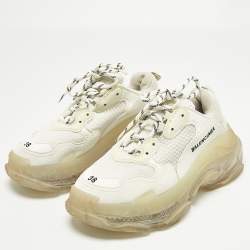 Pre Owned حذاء رياضي بالنسياغا تريبل إس جلد صناعي أسود بشعار في كل مكان مقاس 37