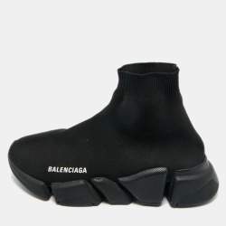Pre Owned Balenciaga Black Knit Fabric Speed Trainer High Top Sneakers Size 39