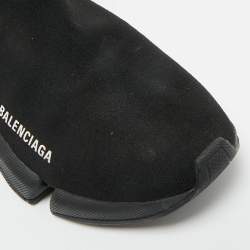 مملوكة مسبقًا Balenciaga Black Knit Fabric Speed Trainer High Top Sneakers Size 39