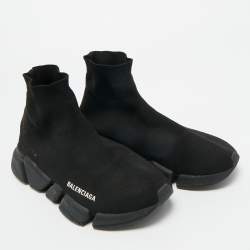 مملوكة مسبقًا Balenciaga Black Knit Fabric Speed Trainer High Top Sneakers Size 39