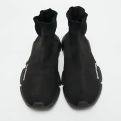 مملوكة مسبقًا Balenciaga Black Knit Fabric Speed Trainer High Top Sneakers Size 39