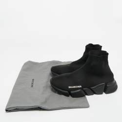 مملوكة مسبقًا Balenciaga Black Knit Fabric Speed Trainer High Top Sneakers Size 39