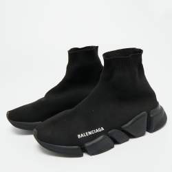 مملوكة مسبقًا Balenciaga Black Knit Fabric Speed Trainer High Top Sneakers Size 39