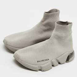 Pre Owned حذاء رياضي بالنسياغا سبيد نسيج محبوك رمادي فاتح نعل شفاف مقاس 38