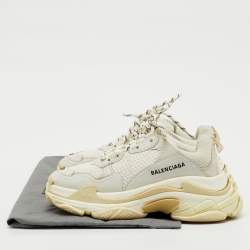 Pre Owned Balenciaga White/Grey Faux Leather and Mesh Triple S Low Top Sneakers Size 38