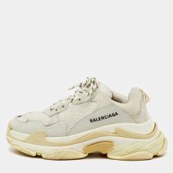 Pre Owned Balenciaga White/Grey Faux Leather and Mesh Triple S Low Top Sneakers Size 38
