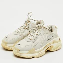 Pre Owned Balenciaga White/Grey Faux Leather and Mesh Triple S Low Top Sneakers Size 38