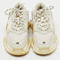 Pre Owned Balenciaga White/Grey Faux Leather and Mesh Triple S Low Top Sneakers Size 38