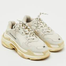 Pre Owned Balenciaga White/Grey Faux Leather and Mesh Triple S Low Top Sneakers Size 38