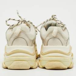 Pre Owned Balenciaga White/Grey Faux Leather and Mesh Triple S Low Top Sneakers Size 38