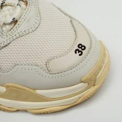 Pre Owned Balenciaga White/Grey Faux Leather and Mesh Triple S Low Top Sneakers Size 38