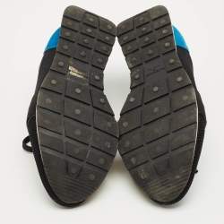 Pre Owned Balenciaga Black/Blue Fabric and Leather Race Runner Low Top Sneakers Size 39