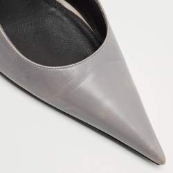 Pre Owned Balenciaga Grey Leather Pointed Toe  Mules Size 37.5