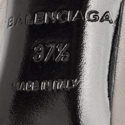 Pre Owned Balenciaga Grey Leather Pointed Toe  Mules Size 37.5