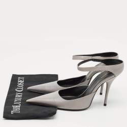 Pre Owned Balenciaga Grey Leather Pointed Toe  Mules Size 37.5