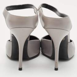 Pre Owned Balenciaga Grey Leather Pointed Toe  Mules Size 37.5
