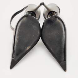 Pre Owned Balenciaga Grey Leather Pointed Toe  Mules Size 37.5