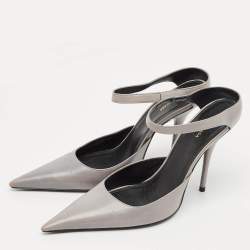 Pre Owned Balenciaga Grey Leather Pointed Toe  Mules Size 37.5