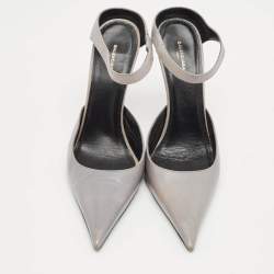 Pre Owned Balenciaga Grey Leather Pointed Toe  Mules Size 37.5