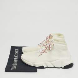 Pre Owned Balenciaga White Knit Fabric Speed Trainer High Top Sneakers Size 38