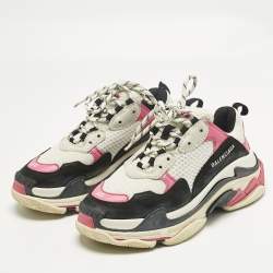 Pre Owned Balenciaga Multicolor Mesh and Nubuck Leather Triple S Lace Up Sneakers Size 40