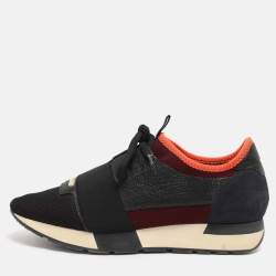 Pre Owned Balenciaga Multicolor Leather And Mesh Race Runner Low Top Sneakers Size 39