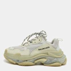 Pre Owned Balenciaga Pastel Blue Faux Leather and Mesh Triple S Clear Sole Sneakers Size 38