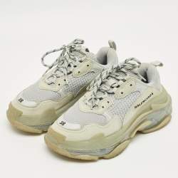 Pre Owned Balenciaga Pastel Blue Faux Leather and Mesh Triple S Clear Sole Sneakers Size 38
