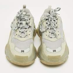 Pre Owned Balenciaga Pastel Blue Faux Leather and Mesh Triple S Clear Sole Sneakers Size 38