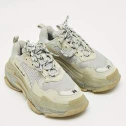 Pre Owned Balenciaga Pastel Blue Faux Leather and Mesh Triple S Clear Sole Sneakers Size 38