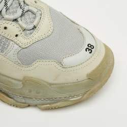 Pre Owned Balenciaga Pastel Blue Faux Leather and Mesh Triple S Clear Sole Sneakers Size 38