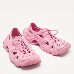 Pre Owned Balenciaga Pink Rubber HD Lace Up Sneakers Size 40