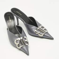 Pre Owned Balenciaga Grey Satin Knife Mules Size 38