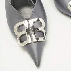 Pre Owned Balenciaga Grey Satin Knife Mules Size 38