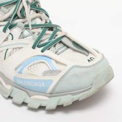Pre Owned Balenciaga White/Green Mesh and Faux Leather Track Sneakers Size 40