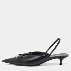 Pre Owned Balenciaga Black Leather Bow Knife Slingback Pumps Size 36