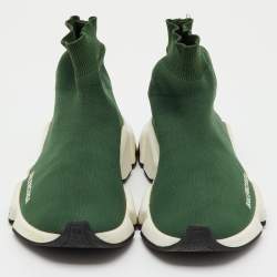 Pre Owned Balenciaga Green Knit Fabric Speed Trainer Slip On High Sneakers Size 36